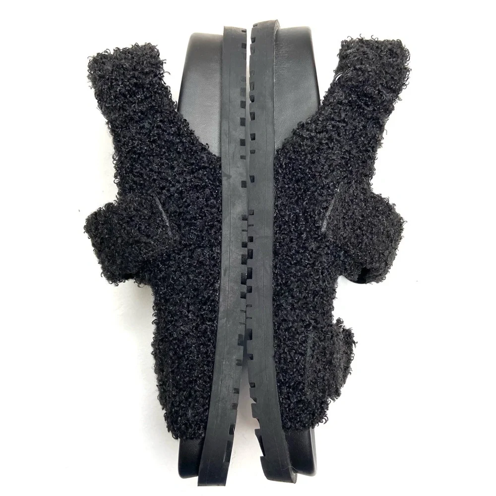 ZARA Black Faux Sherpa Fleece Double Buckle Sandal